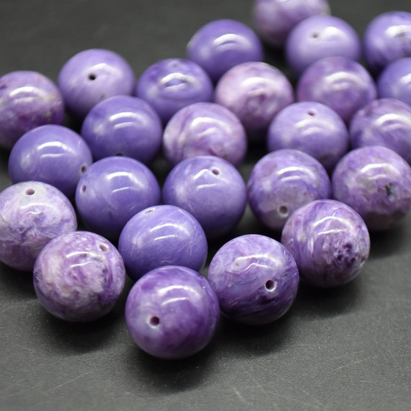 Natural Charoite SMOOTH Round Semi-precious Loose Gemstone Beads - 14mm - 15mm - 1 or 4 Count