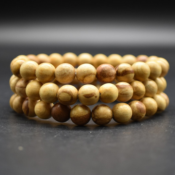 Fragrant Palo Santo Round Wood Bead Bracelet /  Sample Strand - Mala Prayer Beads - 8mm