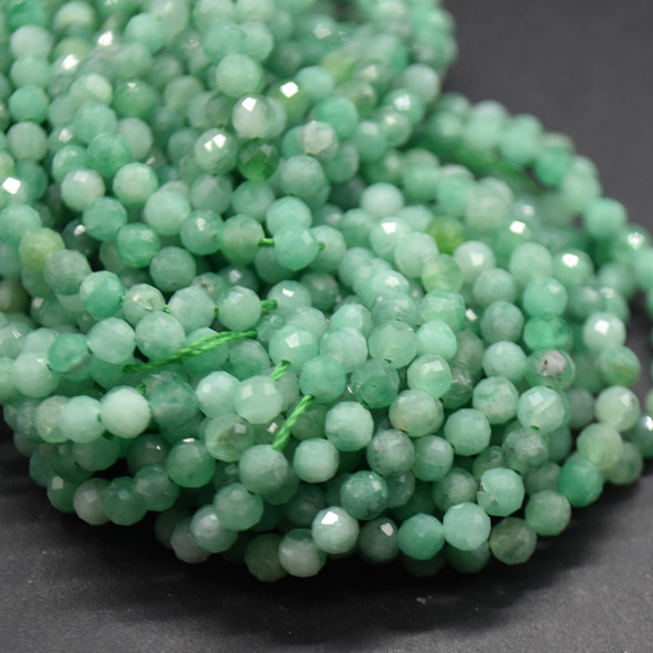 Emerald Gemstone FACETED Round Beads - Light Green - 4mm - 15'' Strand, for Jewellery Making, DIY