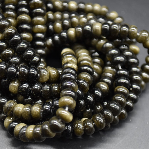 Gold Sheen Obsidian Smooth Rondelle Spacer Beads - 8mm x 4mm - 5mm - 14'' Strand, for Jewellery Making