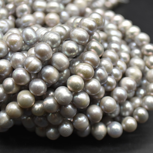 Freshwater Pearl Beads -  Round, Potato, Silver, 5mm - 9mm, 15'' Strand, for Jewellery Making