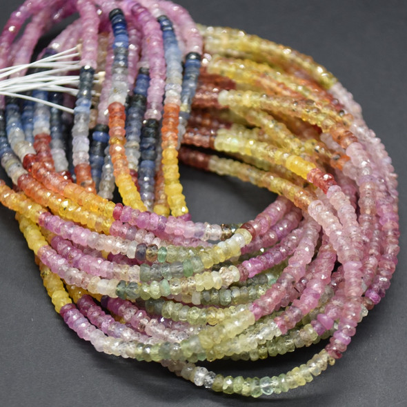 Rainbow Sapphire Irregular FACETED Rondelle Beads - 3mm x 2mm - 16'' Strand, for Jewellery Making