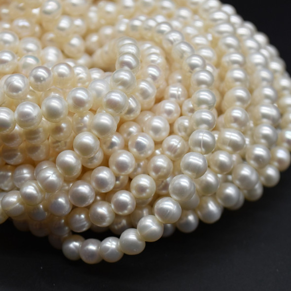 Freshwater Pearl Beads - White - Potato Round  - 6mm - 7mm - 15'' Strand, for Jewellery Making