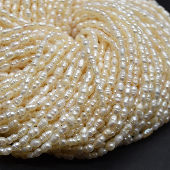 Freshwater Rice Pearl Beads - White - 3mm - 5mm - 14'' Strand, for Jewellery Making