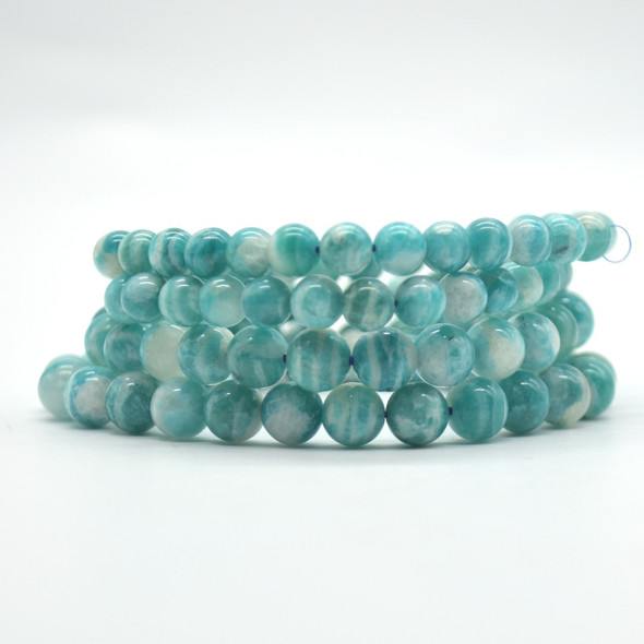 Amazonite (Teal) Gemstone Round Beads Sample strand / Bracelet - 6mm or 8mm Sizes - 7.5 inches