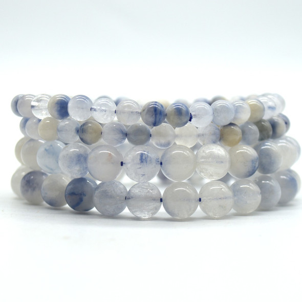 Dumortierite in Quartz Round Bead Sample Strand / Bracelet - 6mm, 8mm Sizes - 7.5 inches