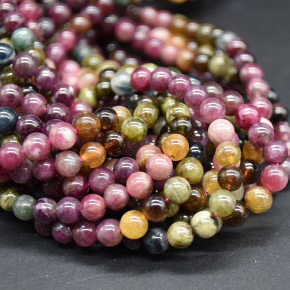 Multi-Coloured Tourmaline Gemstone Round Beads - 5mm - 5.8mm - 22'' Strand, for Jewellery Making