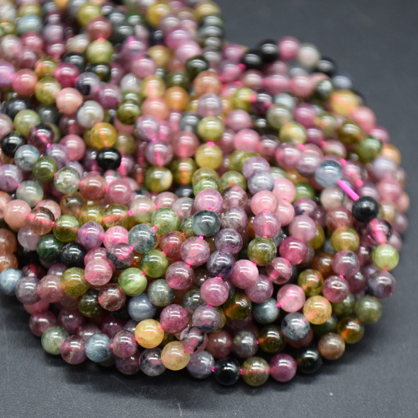 Dark Coloured Multi-coloured Tourmaline Gemstone Round Beads - 3mm or 3.5-3.9mm - 15'' Strand, for Jewellery Making
