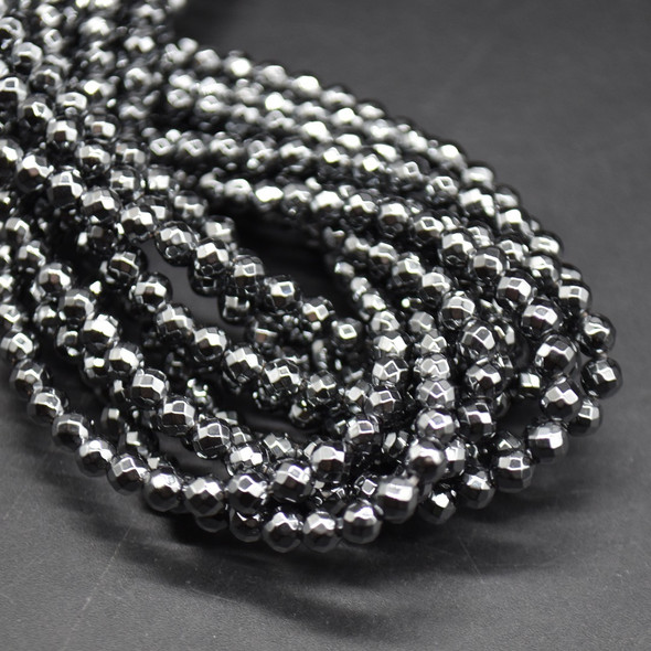Hematite FACETED Round Beads - NON MAGNETIC - 4mm - 15'' Strand, for Jewellery Making