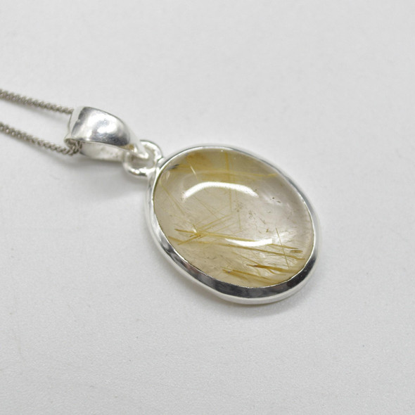 Golden Rutilated Quartz Oval Pendant in Sterling Silver   1 Piece  2.2cm  No Chain - 5 Options