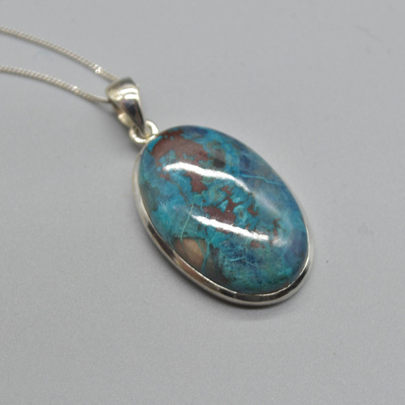 Azurite Oval, Teardrop Pendant in 925 Silver , 1 Piece,  3.2cm-4.7cm,  No Chain - 4 Options