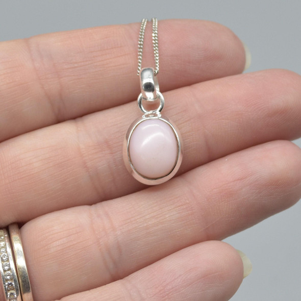 Pink Opal Oval Pendant in 925 Silver , 1 Piece,  1.2-1.4cm,  No Chain - 5 Options