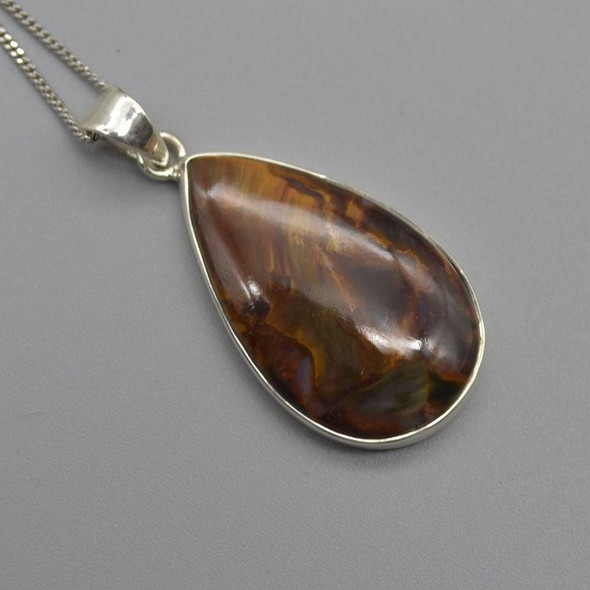 Pietersite Teardrop Pendant In 925 Silver - 1 Piece - 3.6cm - No Chain