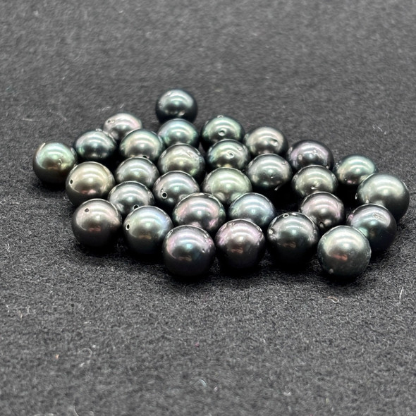 Single Genuine Tahitian Black Pearl Bead (7-8mm) - Natural Dark Peacock Lustre - Real Saltwater Loose Pearl for Jewellery Making