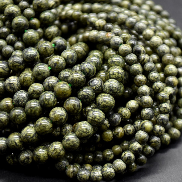 Serpentine (Mid Green) Round Beads 4mm 6mm  - 14'' Strand - Natural Gemstone Beads for Jewellery Making | Crystal Beads