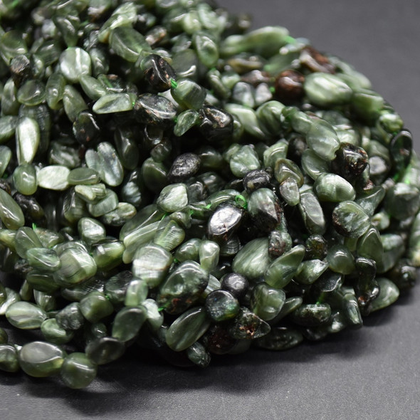 Seraphinite Gemstone Tumblestone Nugget Pebble Beads - 4mm - 6mm - 15'' strand, for Jewellery Making