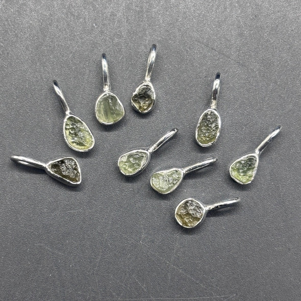 Genuine Raw Moldavite Dainty Sterling Silver Pendant - 1 Piece - 0.6mm-0.7mm