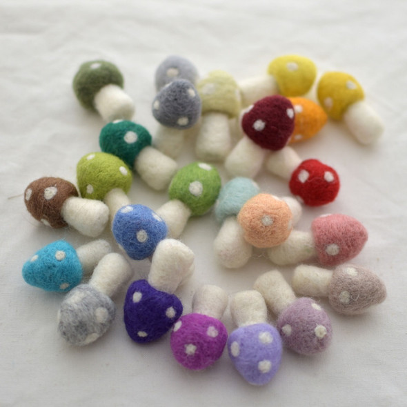 100% Wool Felt Mushrooms / Toadstools - 20 Count - 4.5cm - Assorted Colours