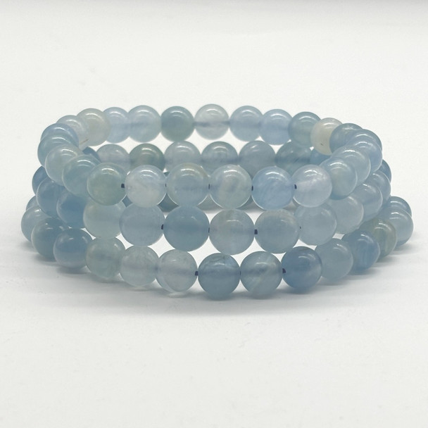 Natural Blue Calcite Gemstone Round Beads Sample strand / Bracelet - 8mm, 7.5'' Length