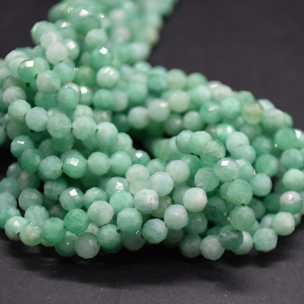 Emerald Gemstone FACETED Round Beads - Light Green - 4.8mm - 15'' Strand, for Jewellery Making