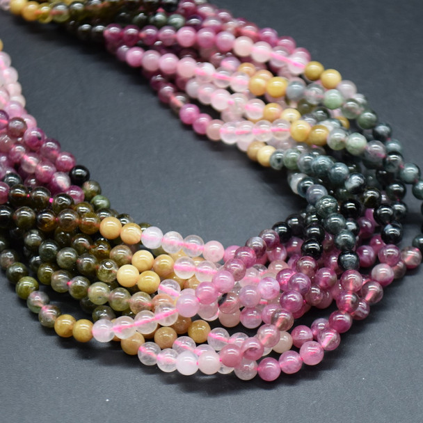 Mixed Rainbow Tourmaline Gemstone Round Beads - 4mm - 15'' Strand, for Jewellery Making