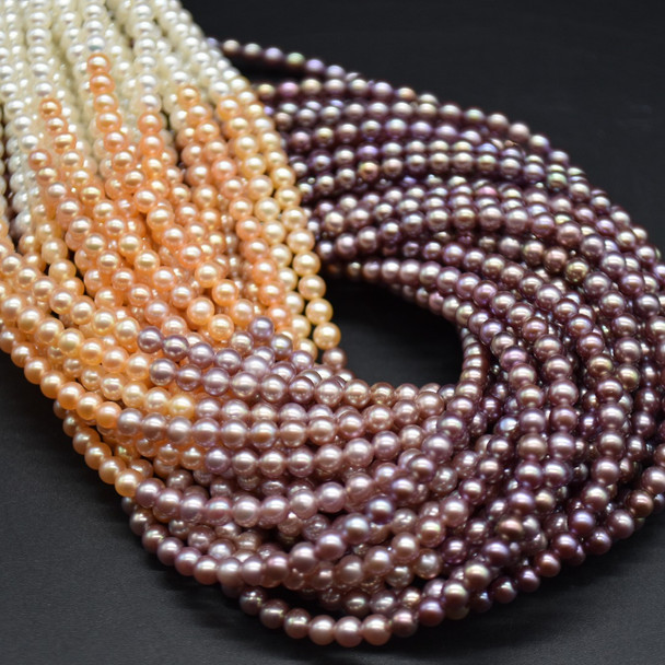 Freshwater Potato Round Pearl Beads - Peach, Pink, Purple, White - 3mm - 15'' Strand, for Jewellery making, DIY