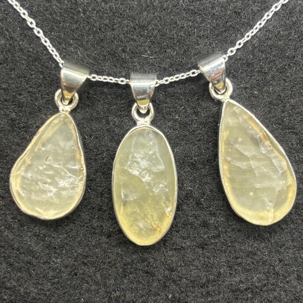 Large Libyan Desert Glass Sterling Silver Pendant - Rare Gold Tektite Charm - For Jewellery Making - 1 Piece - 3 sizes