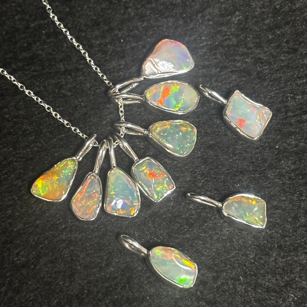 Mini Ethiopian Opal Sterling Silver Pendant - Natural Welo Opal - Translucent Rainbow Fire - For Jewellery Making