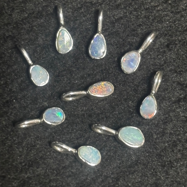 Mini Australian Opal Doublet Sterling Silver Pendant - Natural Opal Fire - For Jewellery Making