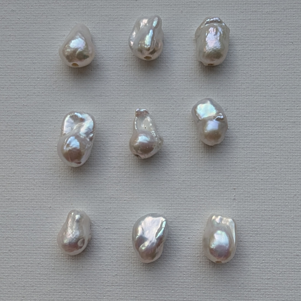 White Freshwater Baroque Pearl with 2mm Large Hole: Flame Fireball Bead for Jewellery Making