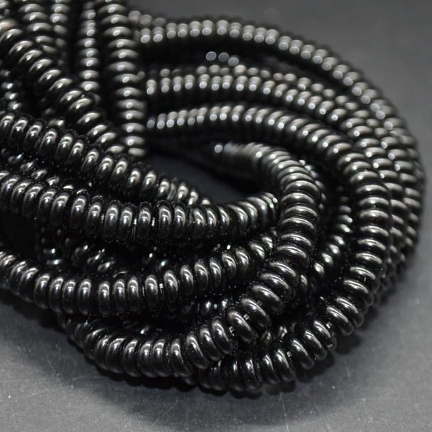 Black Obsidian SMOOTH Rondelle Beads - 6mm x 2mm - 15'' Strand, for Jewellery Making DIY