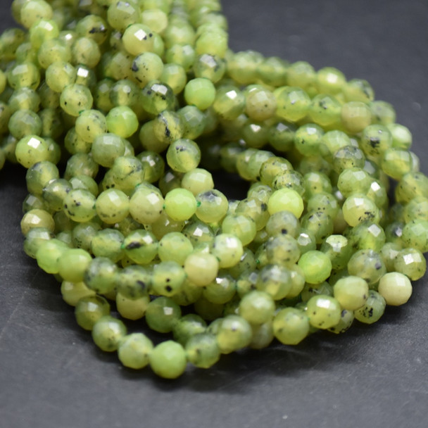 Green Nephrite Jade Gemstone FACETED Round Beads - 4mm - 15'' Strand, For Jewellery Making DIY