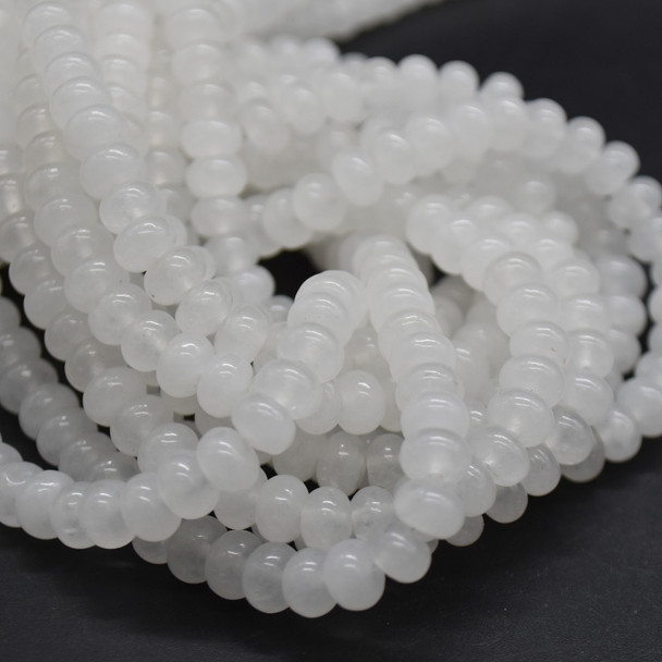 White Snow Jade Agate SMOOTH Rondelle Spacer Beads - 6mm x 4mm - 15'' Strand, for Jewellery making