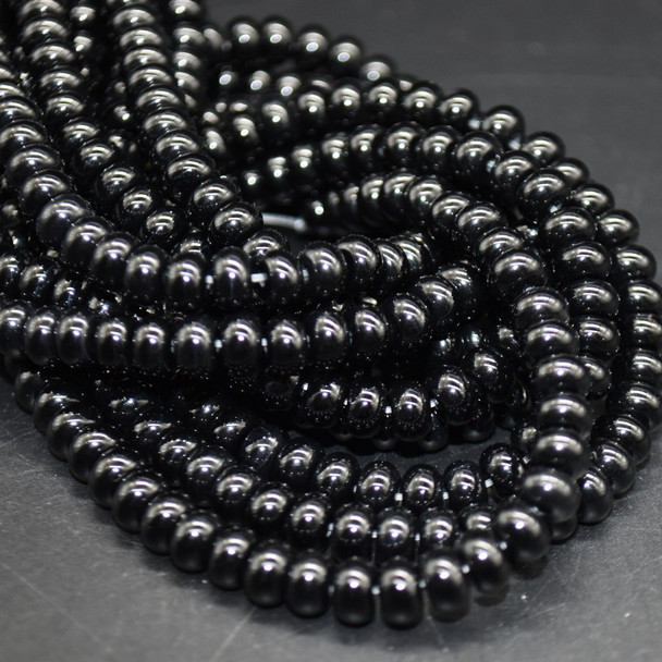 Black Agate SMOOTH Rondelle Spacer Beads - 6mm x 4mm - 15'' Strand, for Jewellery making