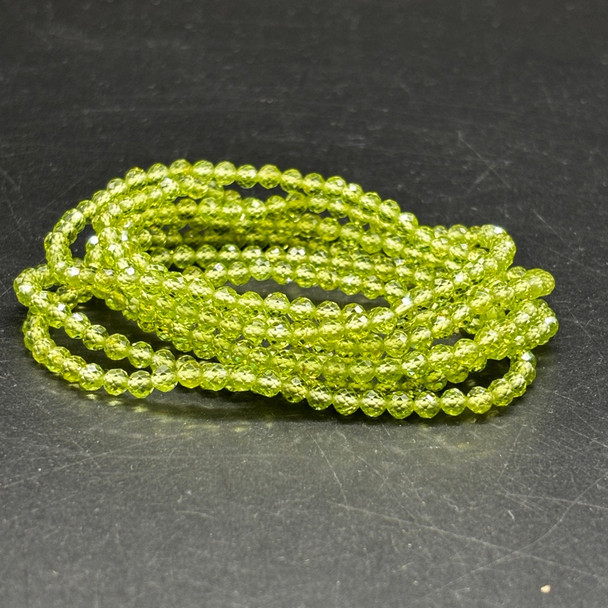 Natural Peridot Semi-Precious FACETED Round Gemstone Crystal Bracelet, Sample Strand  4mm  1 Count  7.5 inches