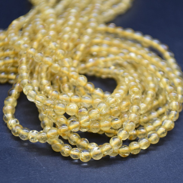 Yellow Rutilated Quartz Gemstone SMOOTH Round Beads  3mm  15 Strand, for Jewellery making, DIY