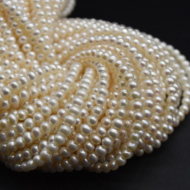 Natural Freshwater Potato Round Pearl Beads - White - 4mm - 5mm - 15'' Strand, for Jewellery making DIY