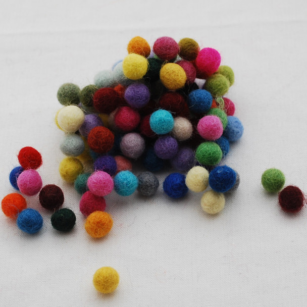 100% Wool Felt Balls - 100 Count - Assorted Colours - 1cm