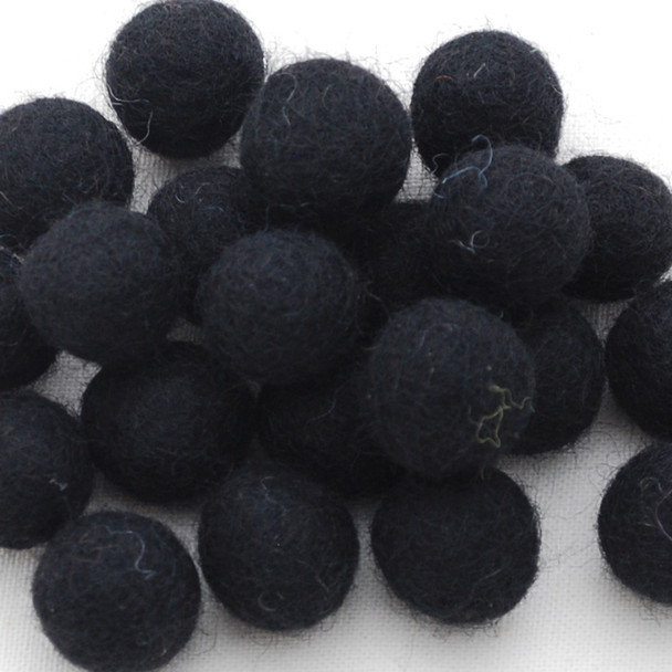 100% Wool Felt Balls - 1.5cm - Black - 25 Count / 100 Count