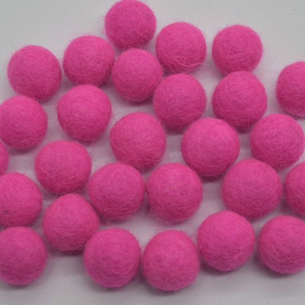 100% Wool Felt Balls - 1.5cm - Hot Pink - 25 Count / 100 Count