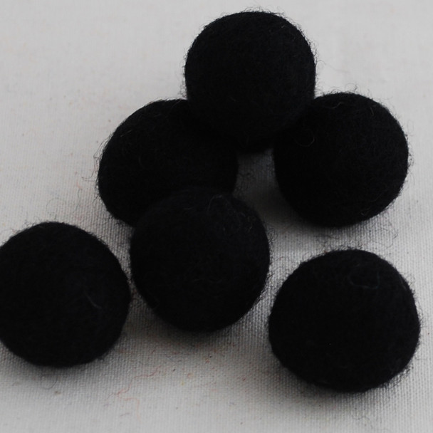 100% Wool Felt Balls - 2.5cm - Black - 20 Count / 100 Count