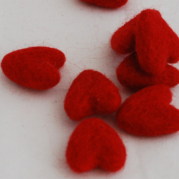 100% Wool Felt Hearts - 10 Count - approx 3cm - Red