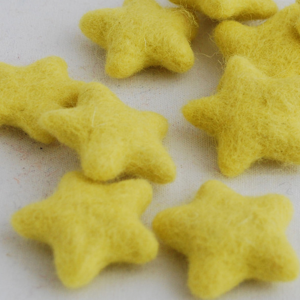 100% Wool Felt Stars - 10 Count - approx 3.5cm - Yellow