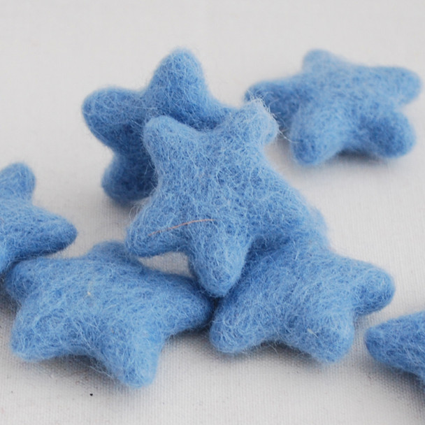 100% Wool Felt Stars - 10 Count - approx 3.5cm - French Blue