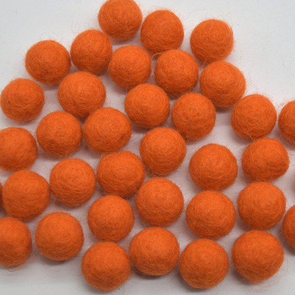 100% Wool Felt Balls - 1.5cm - International Orange - 25 Count / 100 Count
