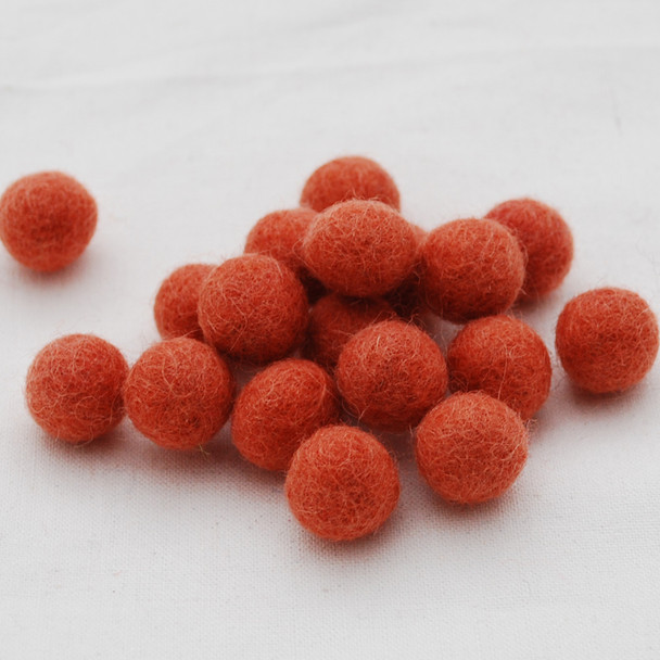 100% Wool Felt Balls - 1.5cm - Coral Orange - 25 Count / 100 Count