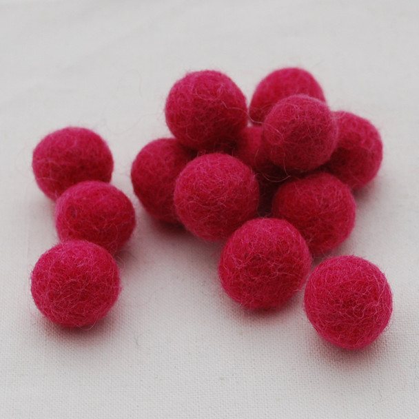 100% Wool Felt Balls - 1.5cm - Ruby Pink - 25 Count / 100 Count