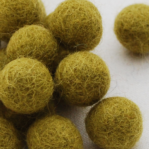 100% Wool Felt Balls - 2cm - Olive Green - 20 Count / 100 Count