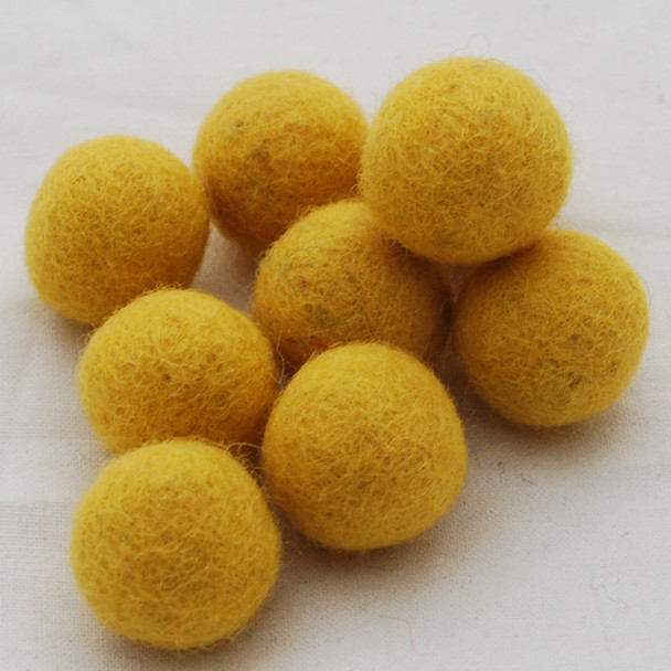 100% Wool Felt Balls - 2.5cm - Mustard - 20 Count / 100 Count
