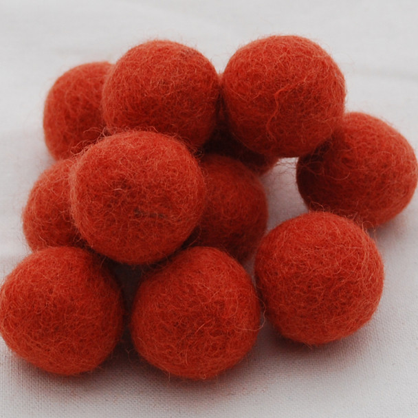 100% Wool Felt Balls - 2.5cm - Coral Orange - 20 Count / 100 Count